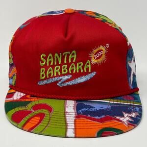 Vintage Santa Barbara California Hat Cap 2000 Geometric Rope Corded Snapback Red